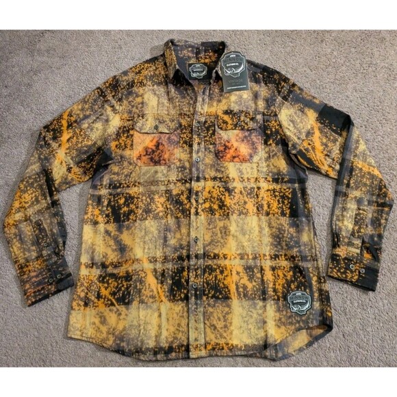 New with Tags! Angry Minnow Styx Plaid Bleached Flannel Men's Large - Picture 1 of 8